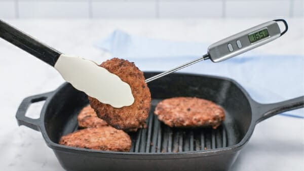 Turkey burger with digital thermometer